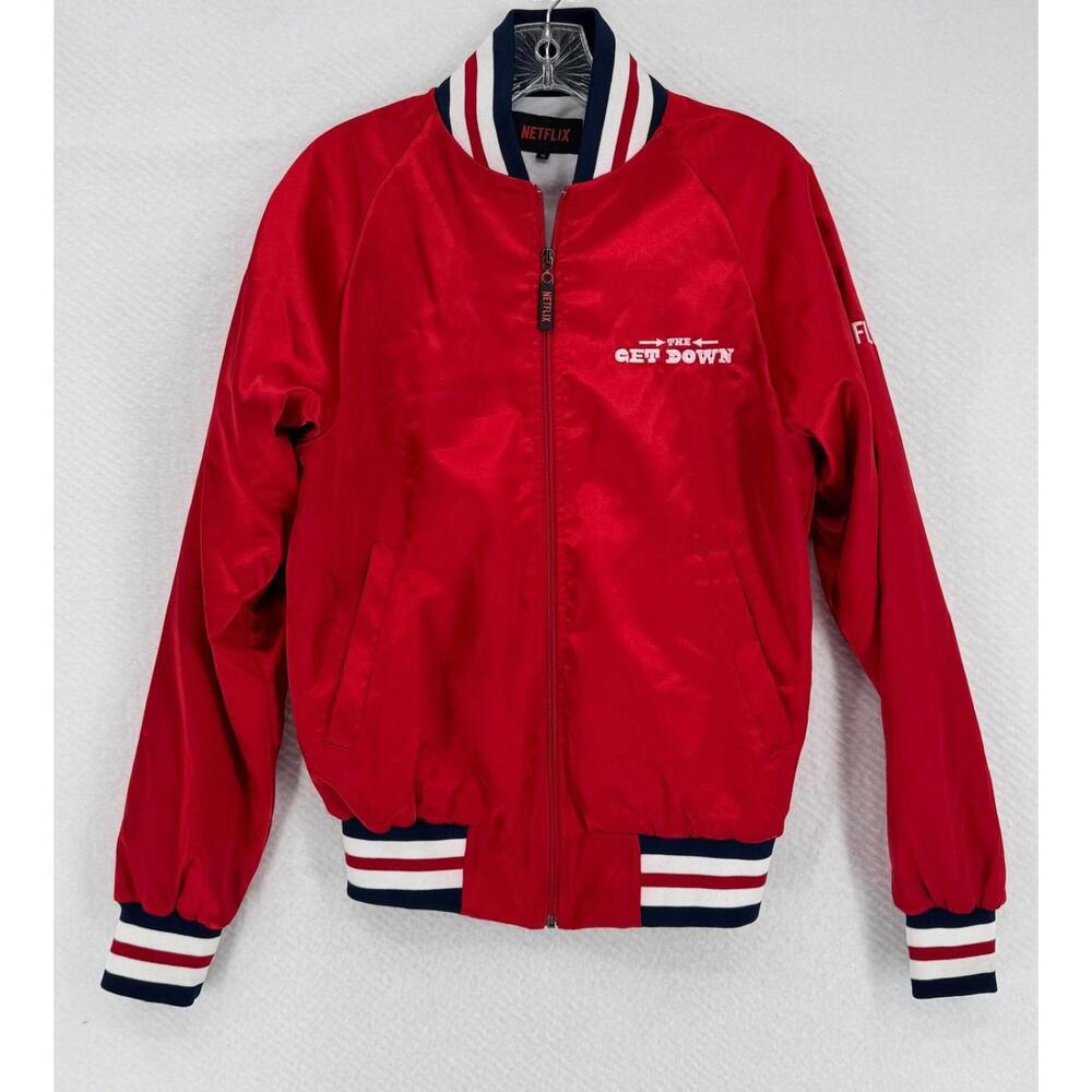 Netflix The Get Down Mens Red Satin Full Zip Bomber Jacket Sz S